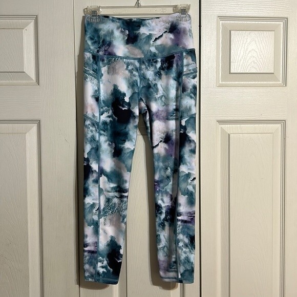 GAIAM Size Small Blue White Purple Watercolor Leggings Athleisure Workout Gym - Picture 1 of 9